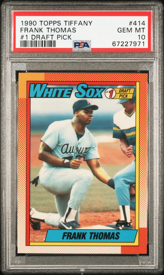PSA 10 Gem Mint Frank Thomas 1990 Topps Tiffany baseball card in white uniform