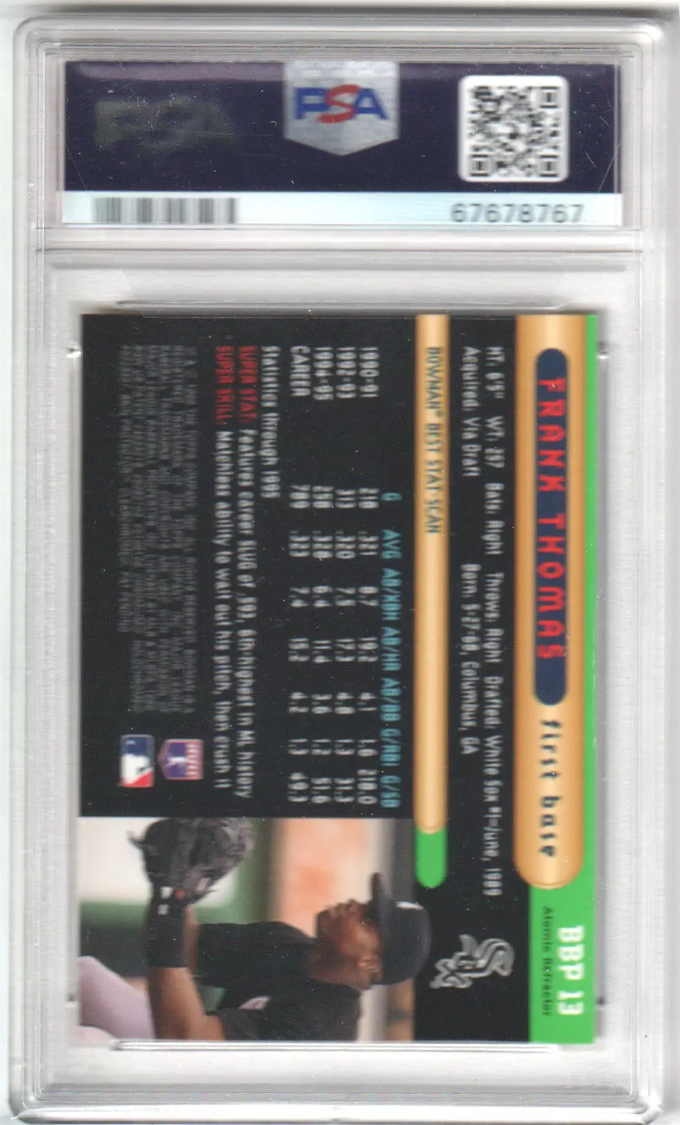 Frank Thomas baseball card Columbia Hobby BBP13 Atomic Refractor PSA 10 GEM