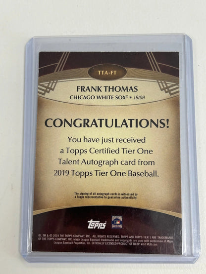 Frank Thomas baseball card featuring a rare Gold Ink Auto from 2019 Topps Tier One