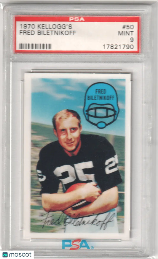 PSA-graded 1970 Kellogg’s Fred Biletnikoff football card Mint 9 Columbia Hobby