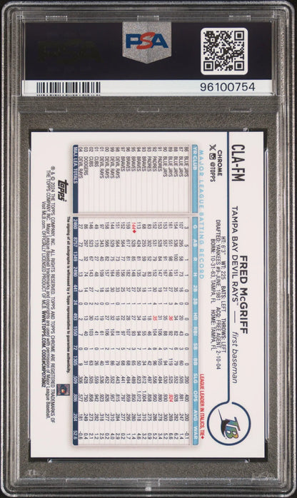 Fred McGriff 2024 Topps Chrome Legends Auto card with graded 1999 Topps Chrome Fred McGriff baseball card