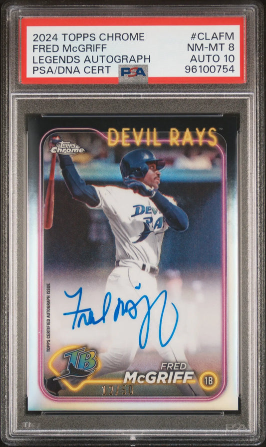 Fred McGriff Topps Chrome Legends auto card with PSA grading and autograph authenticity