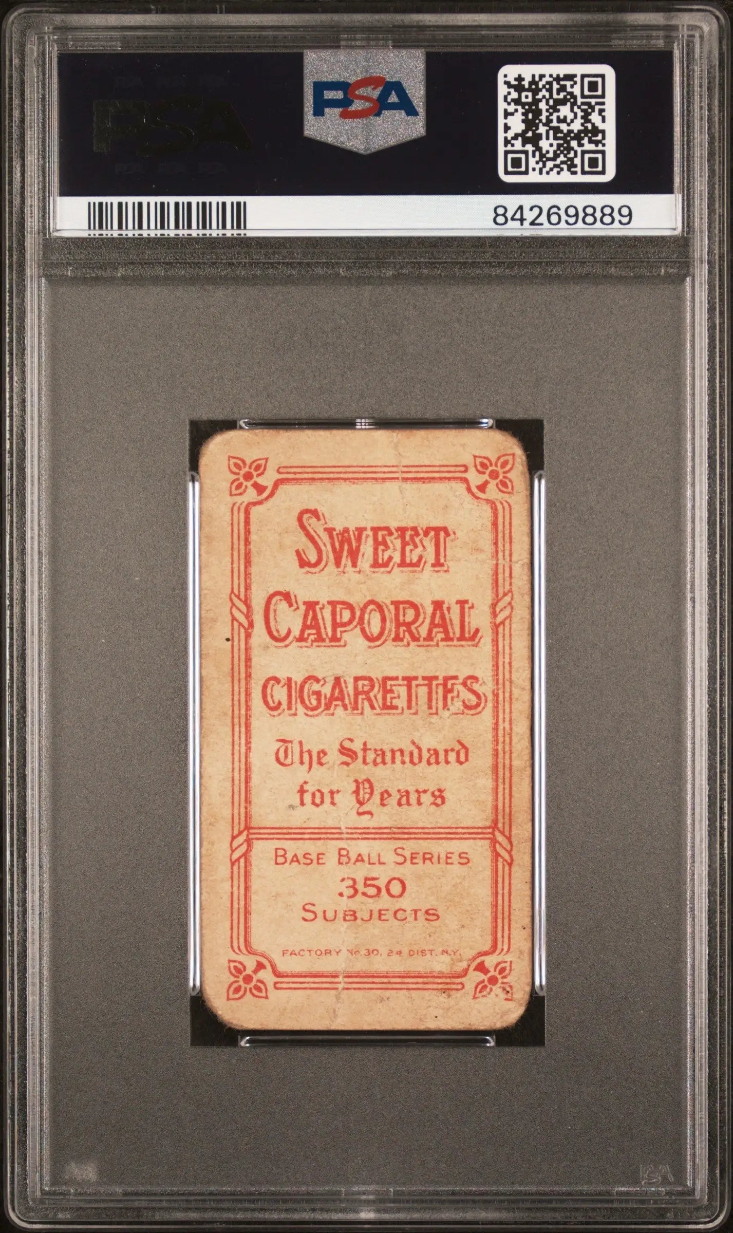 Vintage Fred Snodgrass T206 Sweet Caporal cigarette card in PSA graded case