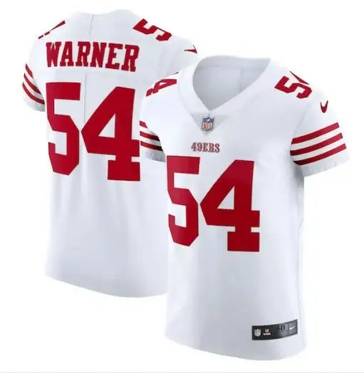 White and red San Francisco 49ers Fred Warner Nike Vapor Elite football jersey