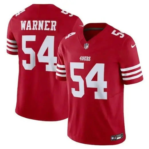 Red San Francisco 49ers Nike Vapor F.U.S.E. Limited Jersey with Warner and 54 on back