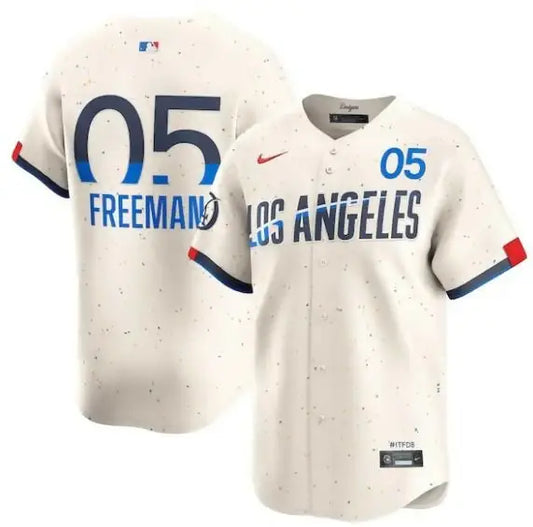 Baseball jersey featuring Los Angeles and Freeman for Freddie Freeman Dodgers 2024 jersey