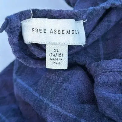 Blue plaid shirt with brand label from Free Assembly Girls Plaid Dress XL Purple Black Elastic Front Schoolwear