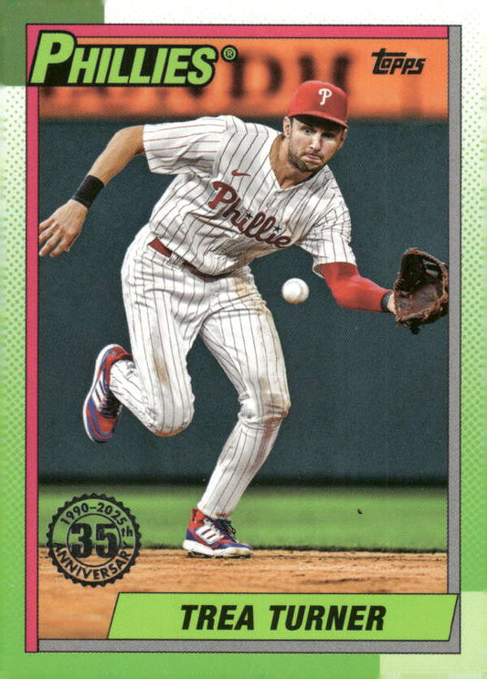 2025 Topps 1990 Baseball #T90-43 Trea Turner NM-MT Philadelphia Phillies Baseball Card Image 1