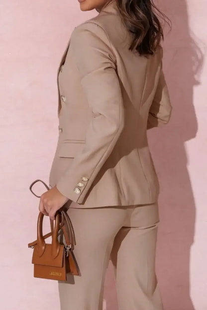 Full Size Lapel Collar Long Sleeve Blazer and Pants Set Plus Size - Blazer and Pants Set Plus Size