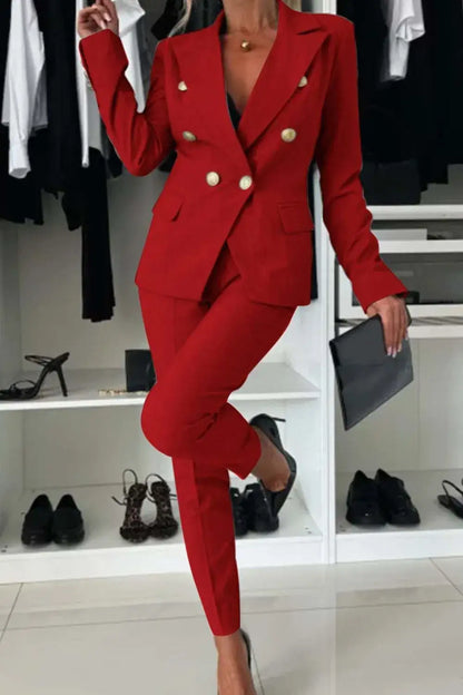 Full Size Lapel Collar Long Sleeve Blazer and Pants Set Plus Size - Blazer and Pants Set Plus Size