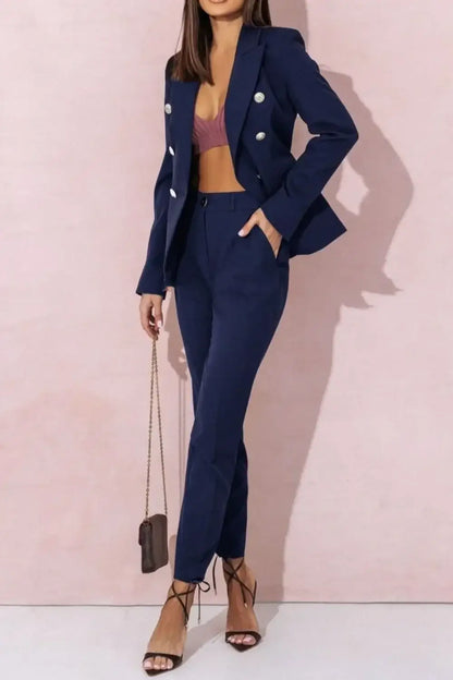Full Size Lapel Collar Long Sleeve Blazer and Pants Set Plus Size - Blazer and Pants Set Plus Size