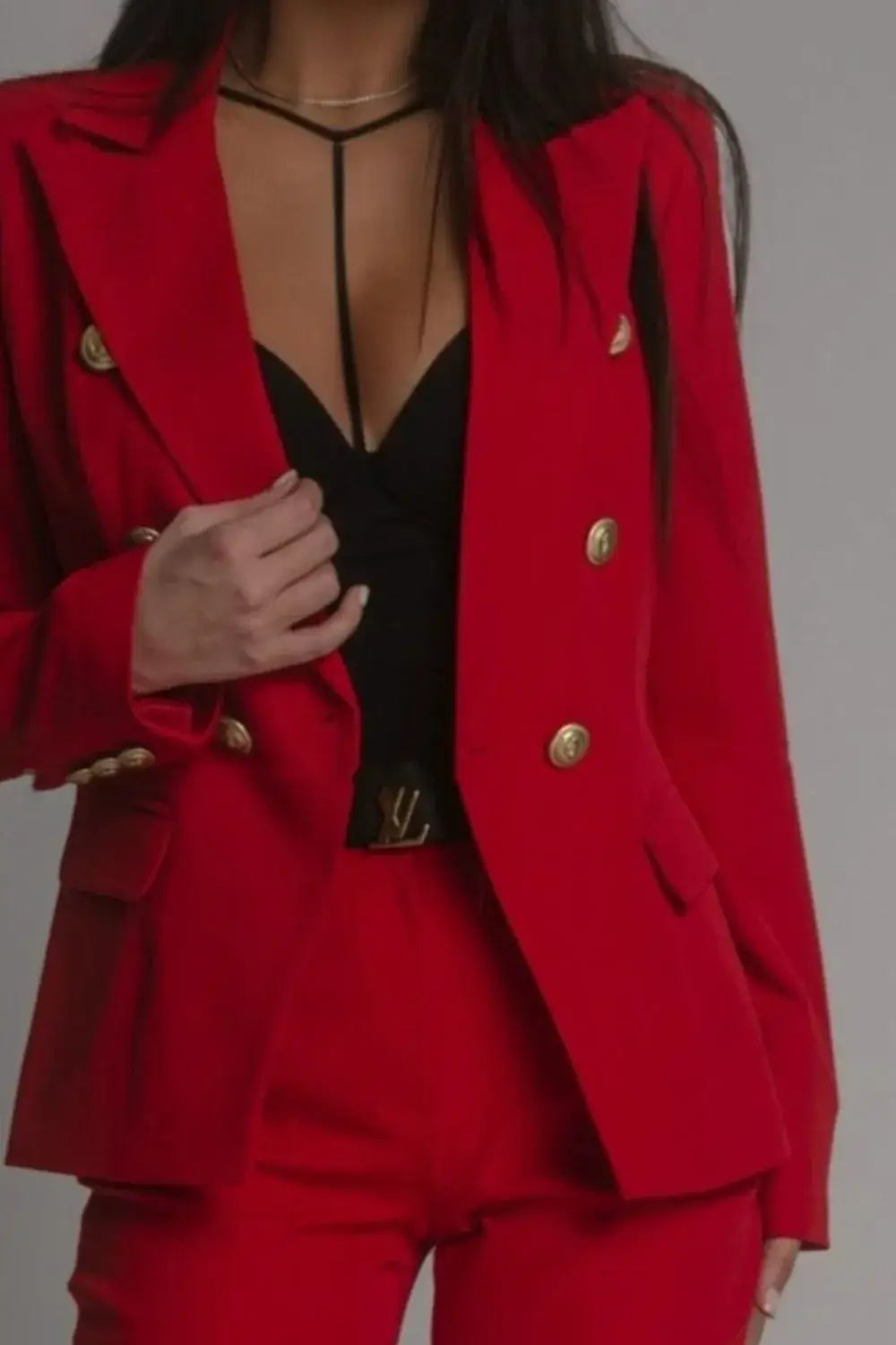 Full Size Lapel Collar Long Sleeve Blazer and Pants Set Plus Size - Blazer and Pants Set Plus Size