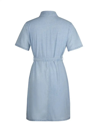 Full Size Zip Front Short Sleeve Denim Dress Plus Size - dress