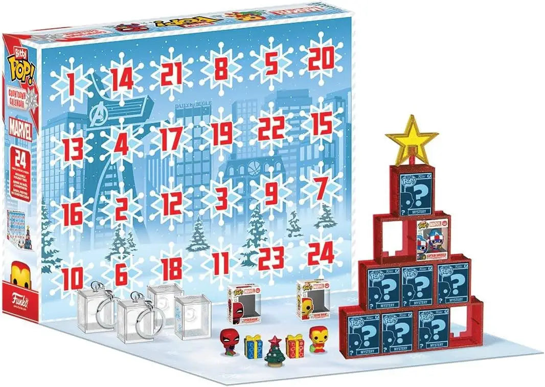 Marvel Funko Bitty Pop countdown calendar with mini figures and keychain holders