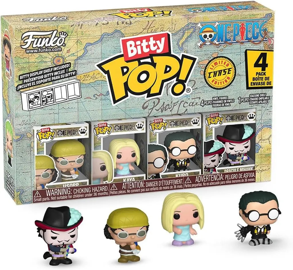 Funko Bitty Pop! One Piece 4-pack with Usopp Kaya Kuro and hyper rare chase Dracule Mihawk