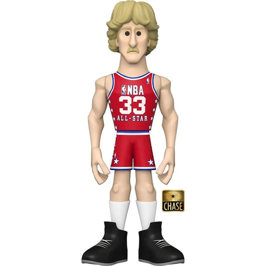 Cartoon vinyl figure of NBA player in red jersey, Funko Gold Larry Bird collectible