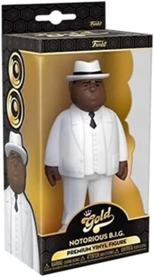 Funko Gold Premium Vinyl figure of Notorious B.I.G. in a white suit and hat
