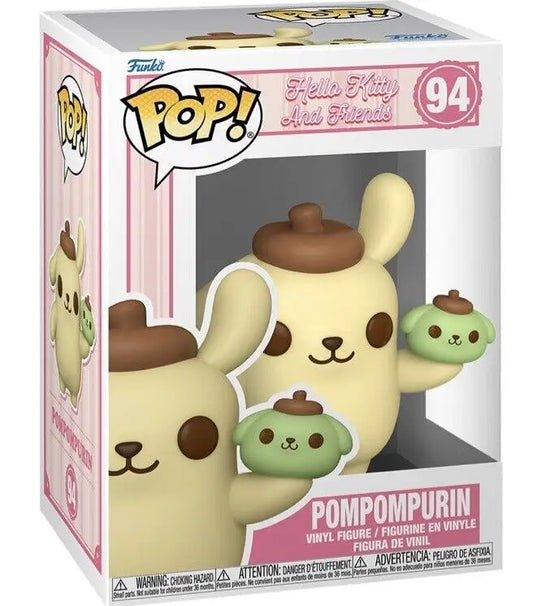 Funko Pop vinyl figure of Pompompurin with a beret and green friend from Hello Kitty