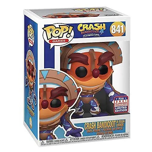 Crash Bandicoot Funko Pop in Mask Armor with summer-themed outfit, limited edition figure