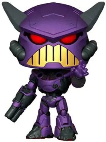 Stylized purple Funko POP! Disney Lightyear Zurg figure with glowing red eyes