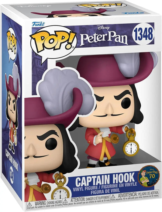 Funko Pop! vinyl figure of Captain Hook from Disney Peter Pan 70th in red coat and hat