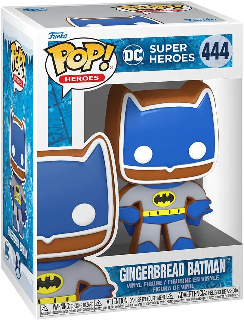 Funko Pop Heroes DC Holiday Gingerbread Batman figure in blue and yellow costume