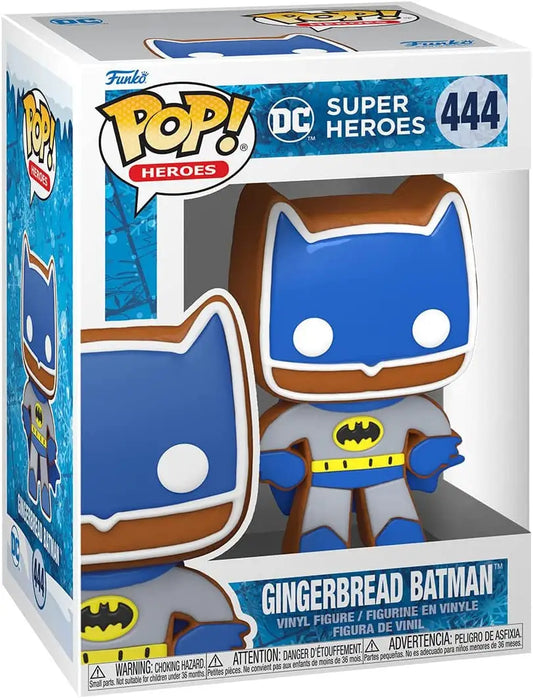 Funko Pop Heroes DC Holiday Gingerbread Batman figure in blue and yellow costume