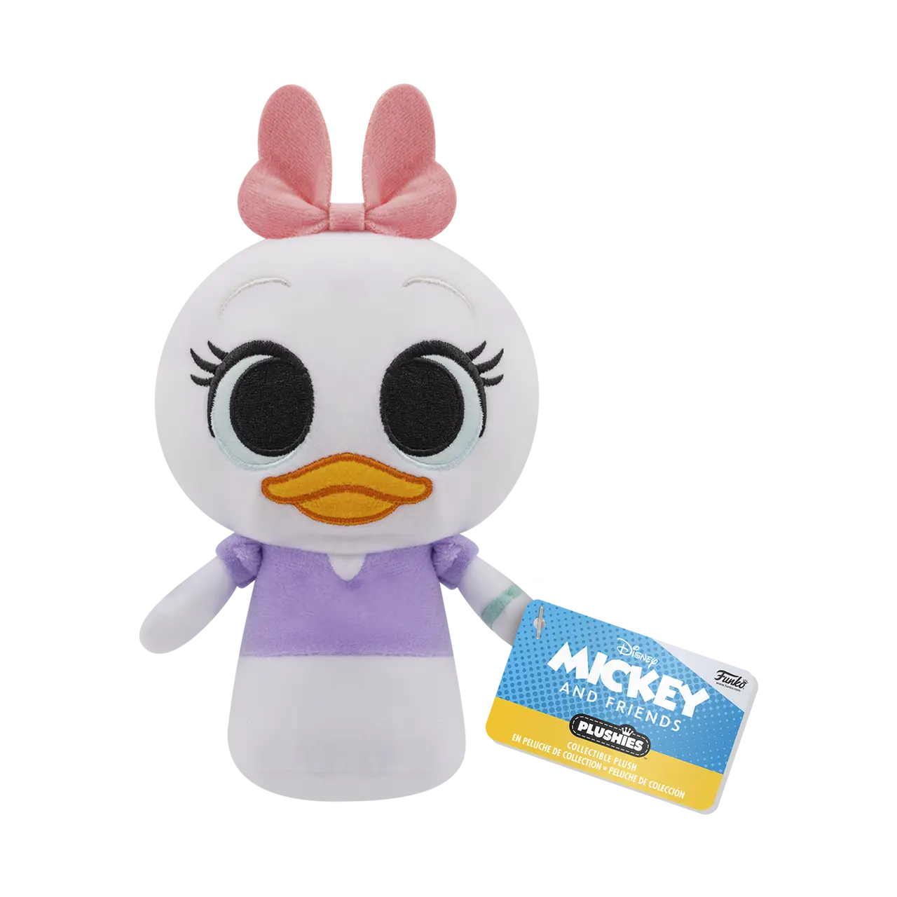 Plush Mickey and Friends Daisy Duck toy with purple dress and pink bow, perfect for collectors