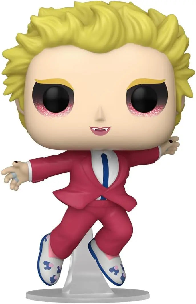 Stylized Ed Sheeran Funko POP! figurine with yellow hair in red suit for collectible fans