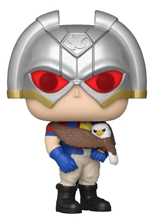 Cartoon-style Funko Peacemaker figurine with silver helmet and eagle, #1232
