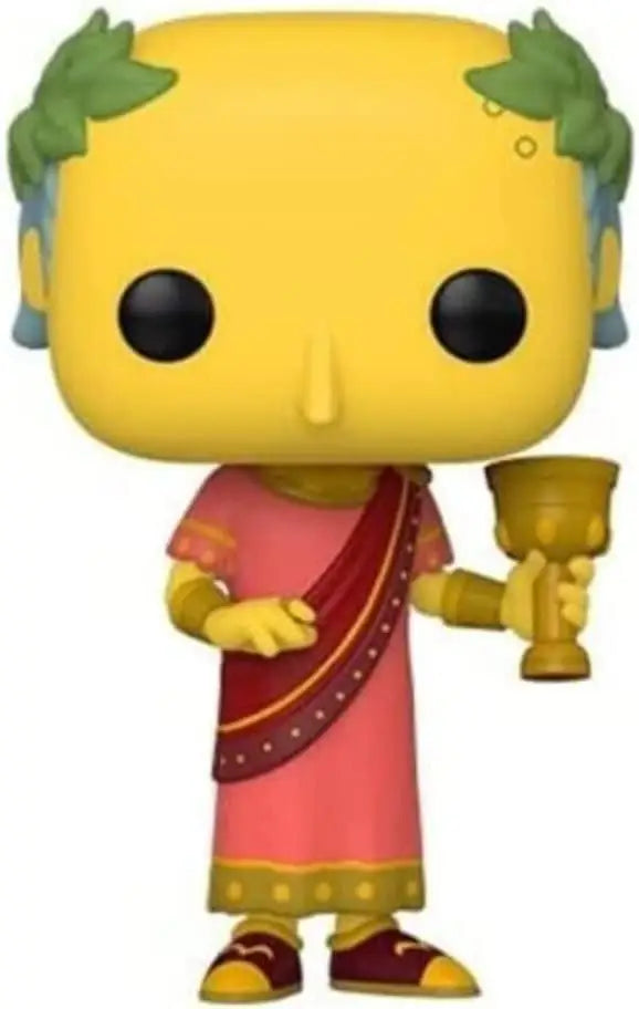 Cartoon figurine of Emperor Montimus from The Simpsons holding a golden cup in red robe