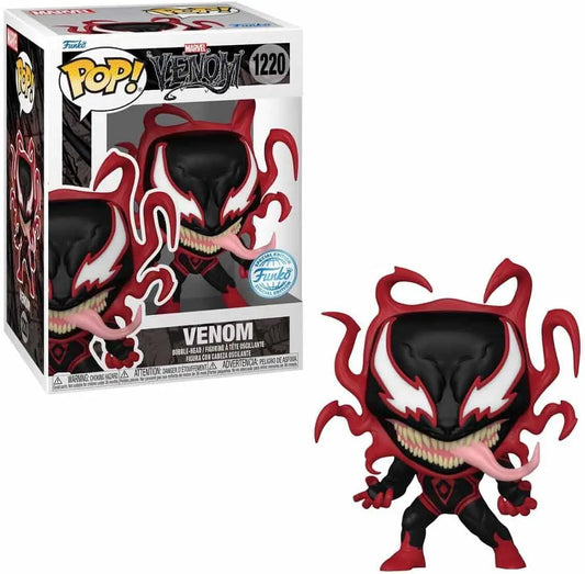 Red and black Venom Carnage Miles Morales Funko Pop figure with tentacles, exclusive collectible