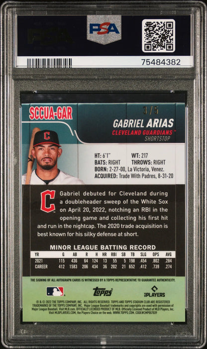 Graded Gabriel Arias baseball card with club chrome red refractor auto PSA 10