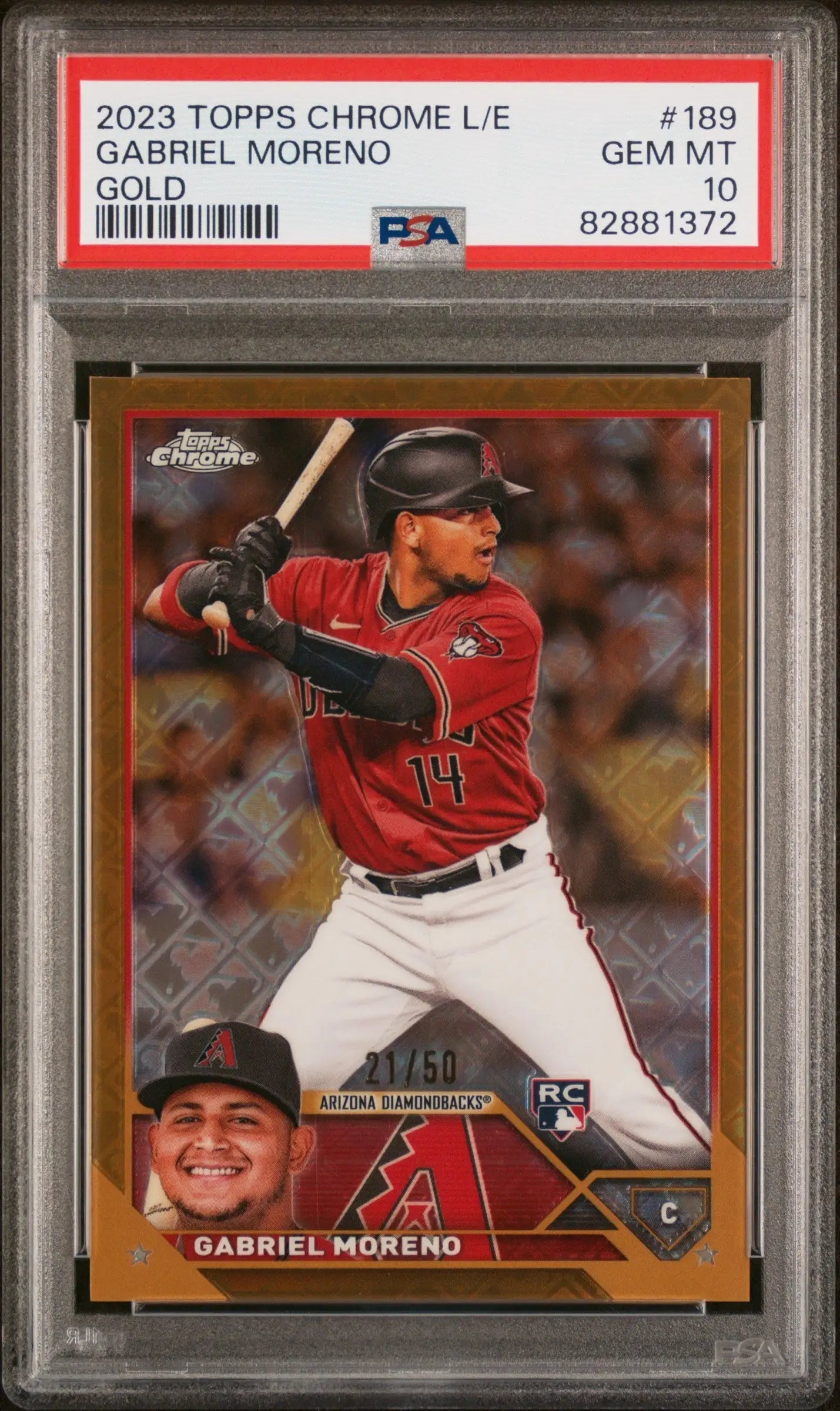 Gabriel Moreno 2023 Topps Chrome Gold Refractor PSA 10 Gem Mint baseball card