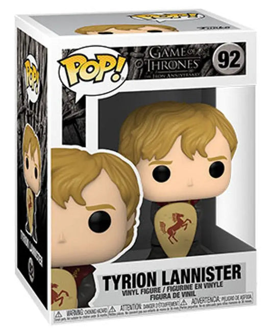 Tyrion Lannister Funko Pop figure #92 with House Lannister sigil from Game of Thrones