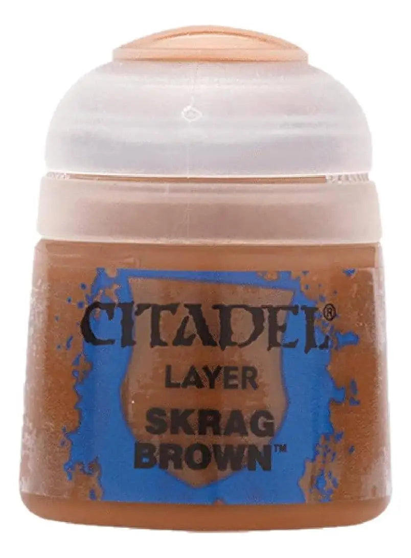 Pot of Citadel Layer Skrag Brown paint for miniatures from Games Workshop Citadel Paint line
