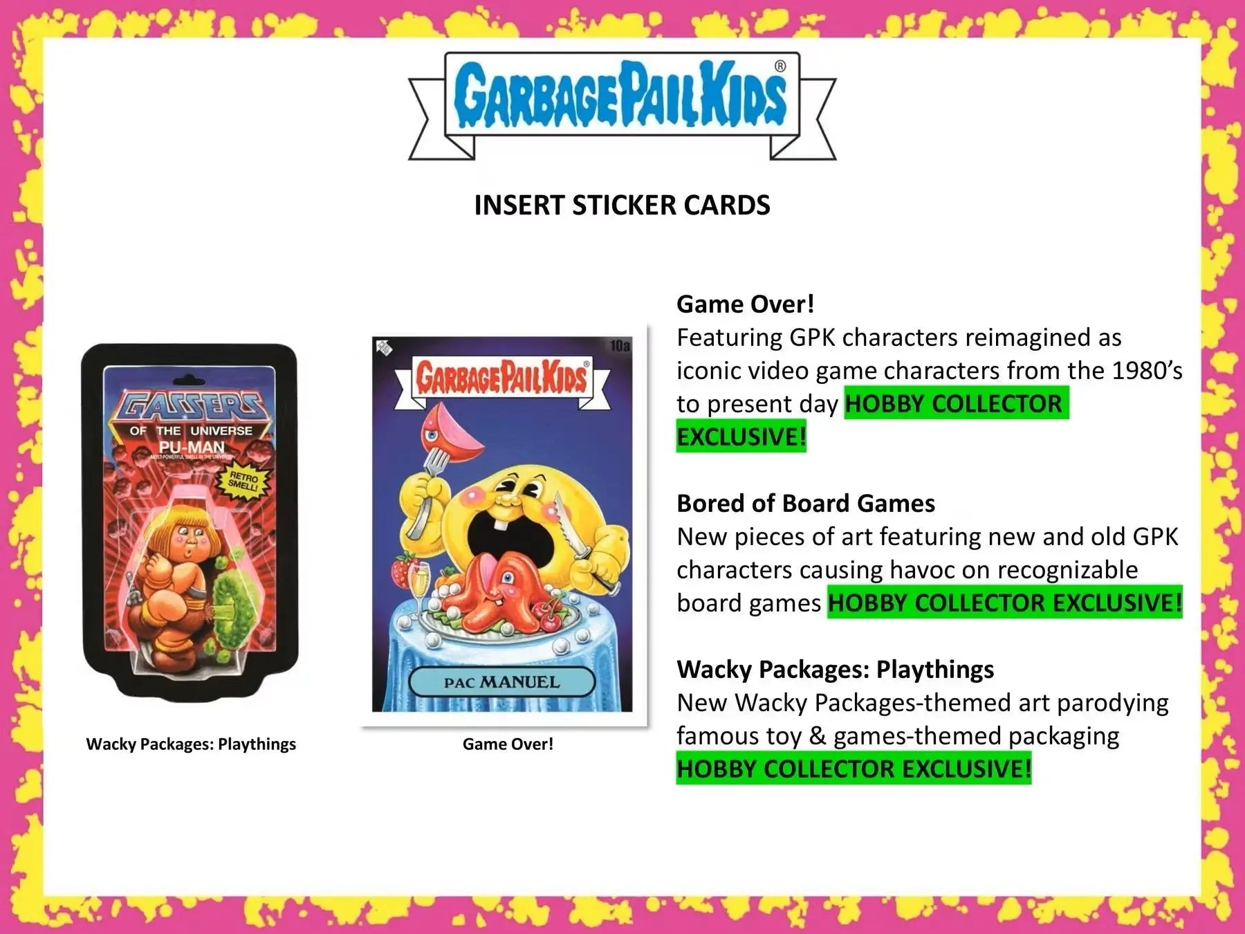Garbage Pail Kids insert sticker cards from Series 1 Topps 2024 hobby collector exclusive box