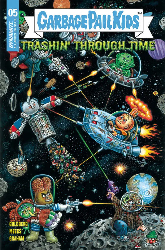 Comic book cover for Garbage Pail Kids: Trashin Through Time with space battle characters