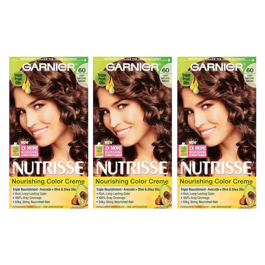Three boxes of Garnier Nutrisse nourishing hair color creme in Light Natural Brown