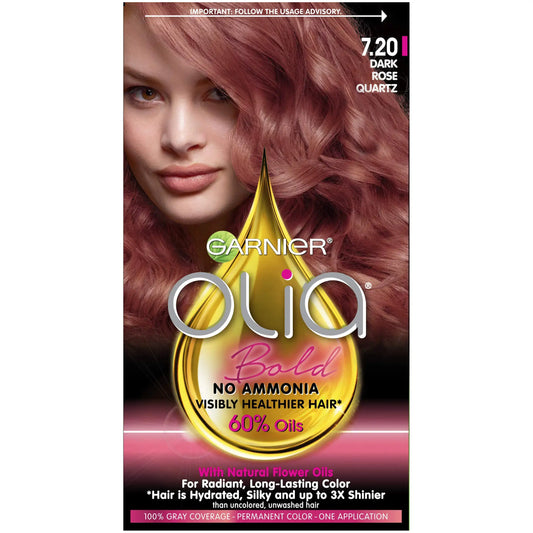 Garnier Olia Bold Dark Rose Quartz permanent hair color kit for vibrant dark rose look