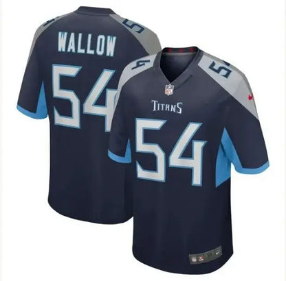 Dark blue Tennessee Titans football jersey with light blue accents and number 54