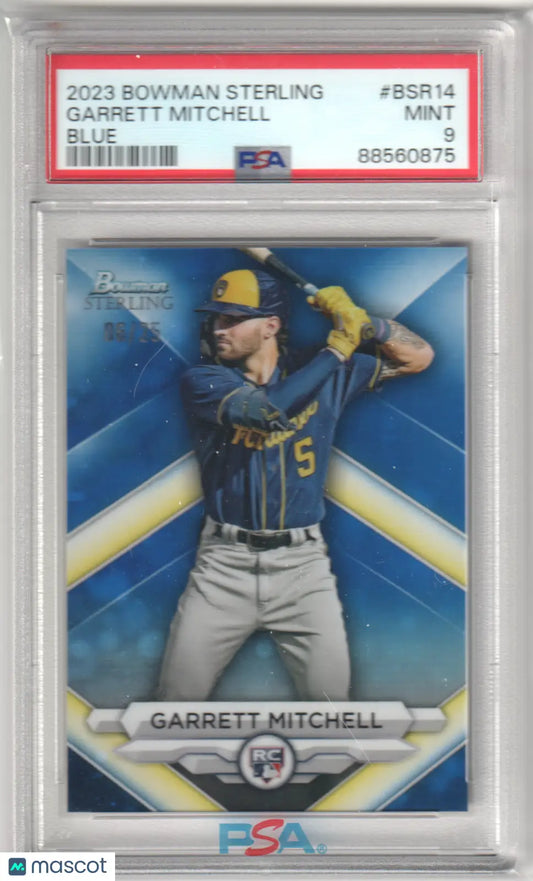 Columbia Hobby Garrett Mitchell 2023 Bowman Sterling Blue RC Rookie Card PSA 9
