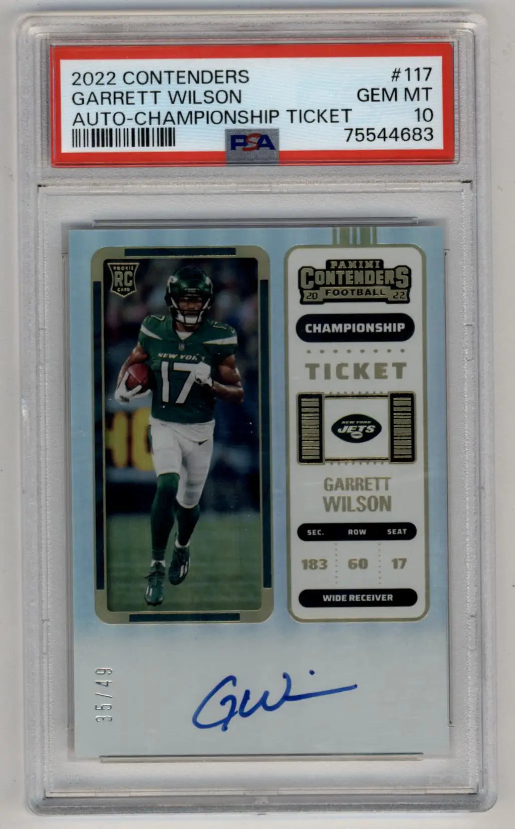 Garrett Wilson 2022 Contenders Championship Ticket Auto 35/49 PSA 10 Gem Mint - Singles