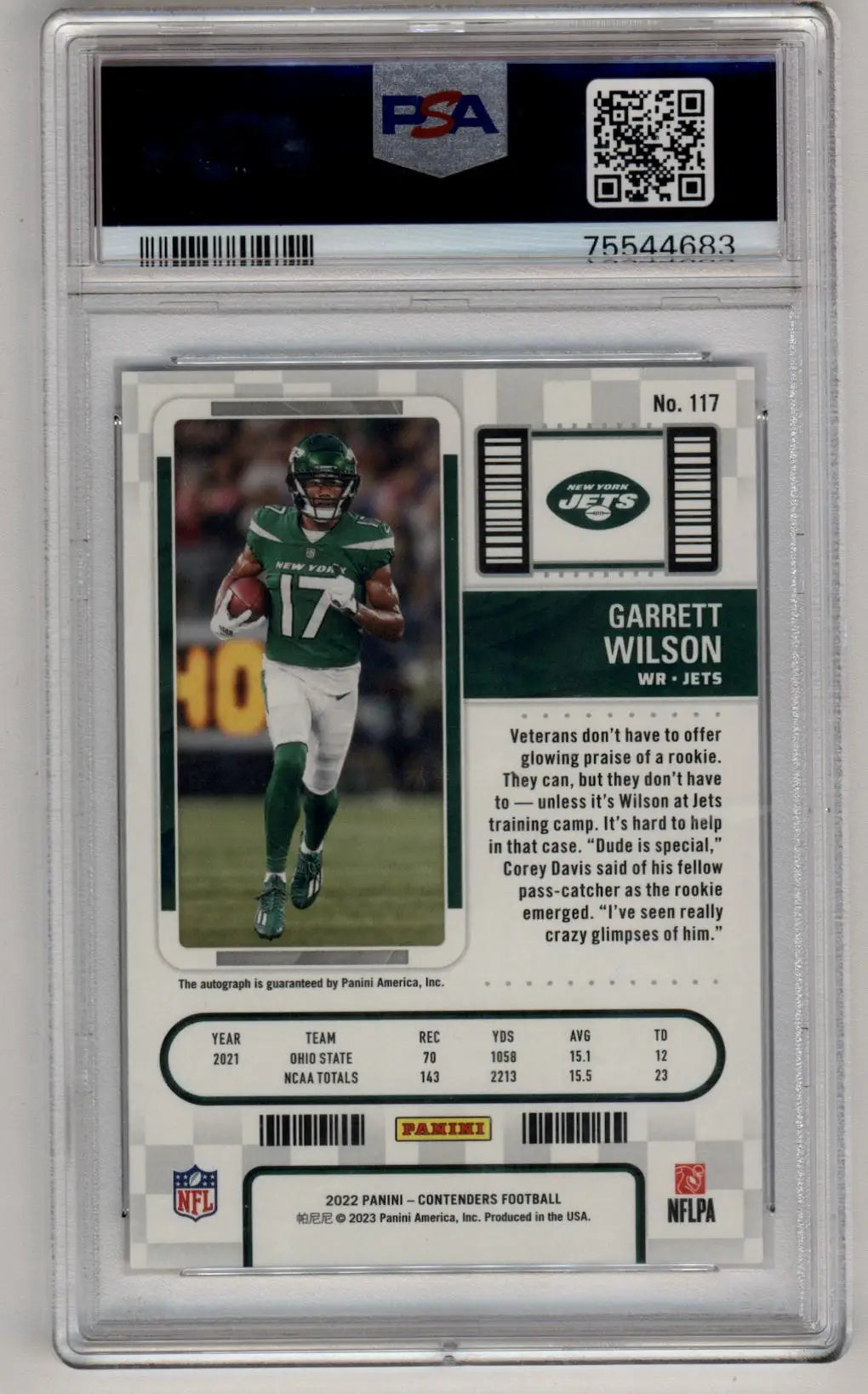 Garrett Wilson 2022 Contenders Championship Ticket Auto 35/49 PSA 10 Gem Mint - Singles