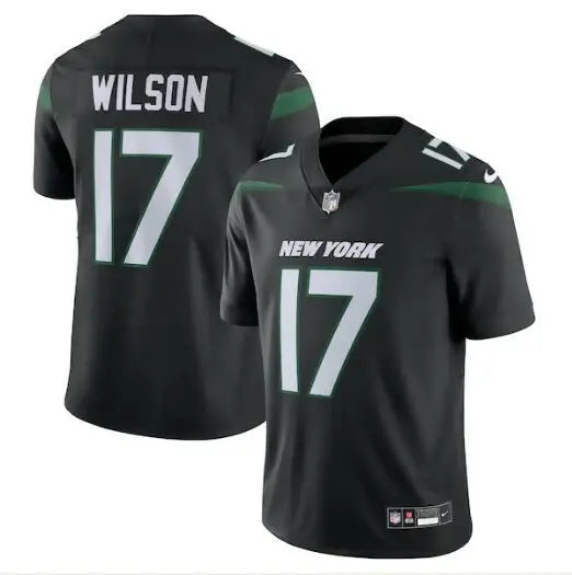 Black Garrett Wilson Jets Nike Stealth Black Jersey with WILSON 17 on back
