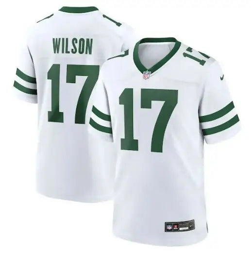 White and green Garrett Wilson New York Jets Nike Legacy Player Game Jersey