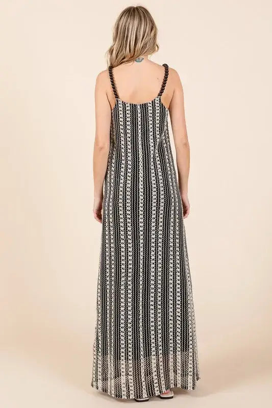 GeeGee Plus Size Striped Scoop Neck Beaded Strap Maxi Cami Dress