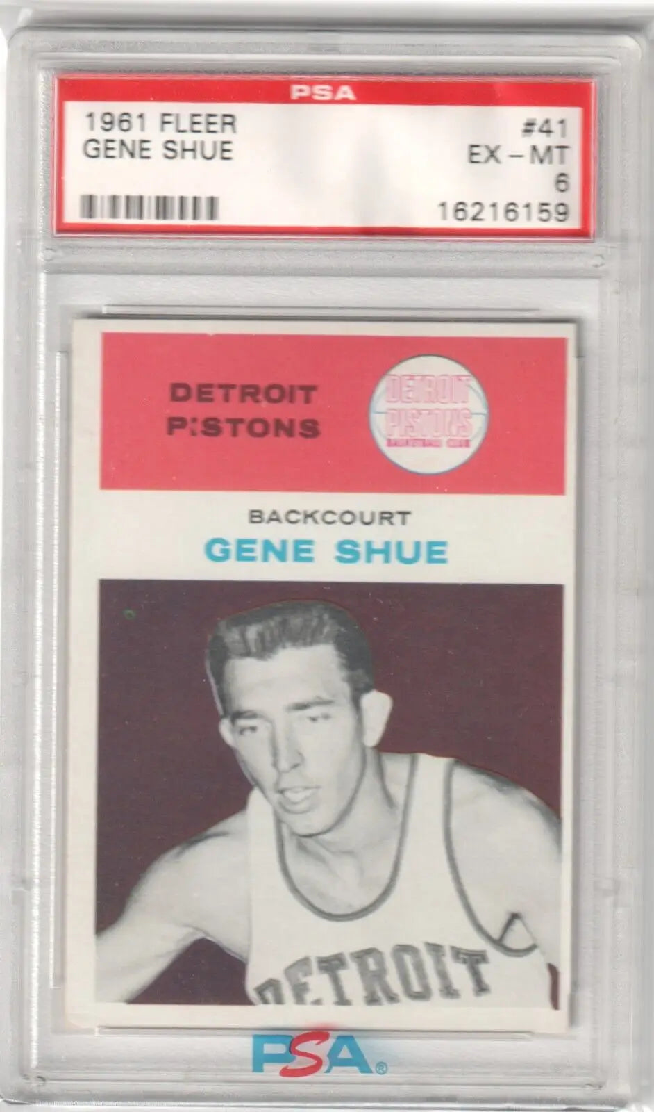 1961 Fleer Gene Shue basketball card from Columbia Hobby ebay store, graded PSA 6