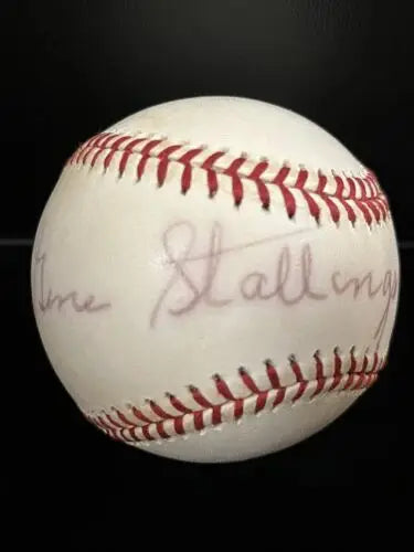Gene Stallings autographed baseball with red stitching for collectors and trading cards