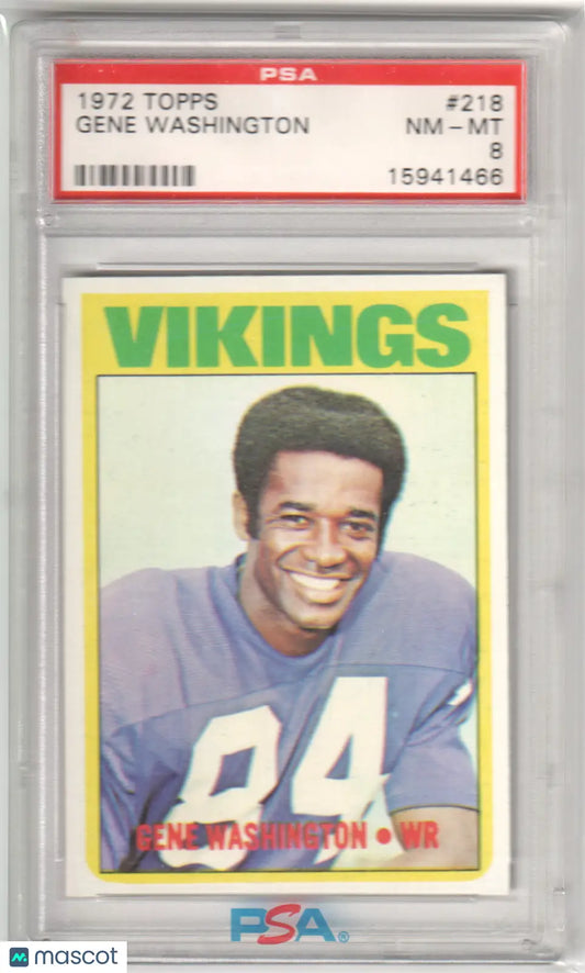Gene Washington 1972 Topps football card graded NM-MT 8 by PSA from Columbia Hobby